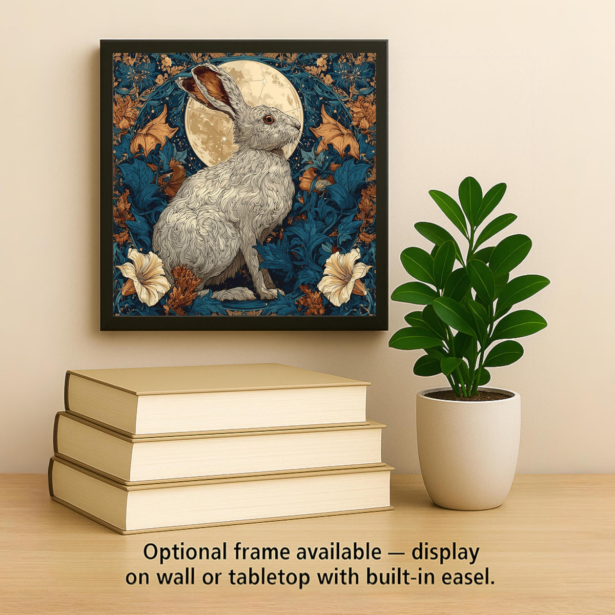 William Morris Moonlight Hare Ceramic Art Tile: Celestial Wall Decor Art Nouveau Vintage Art Traditional Home Decor Bookshelf