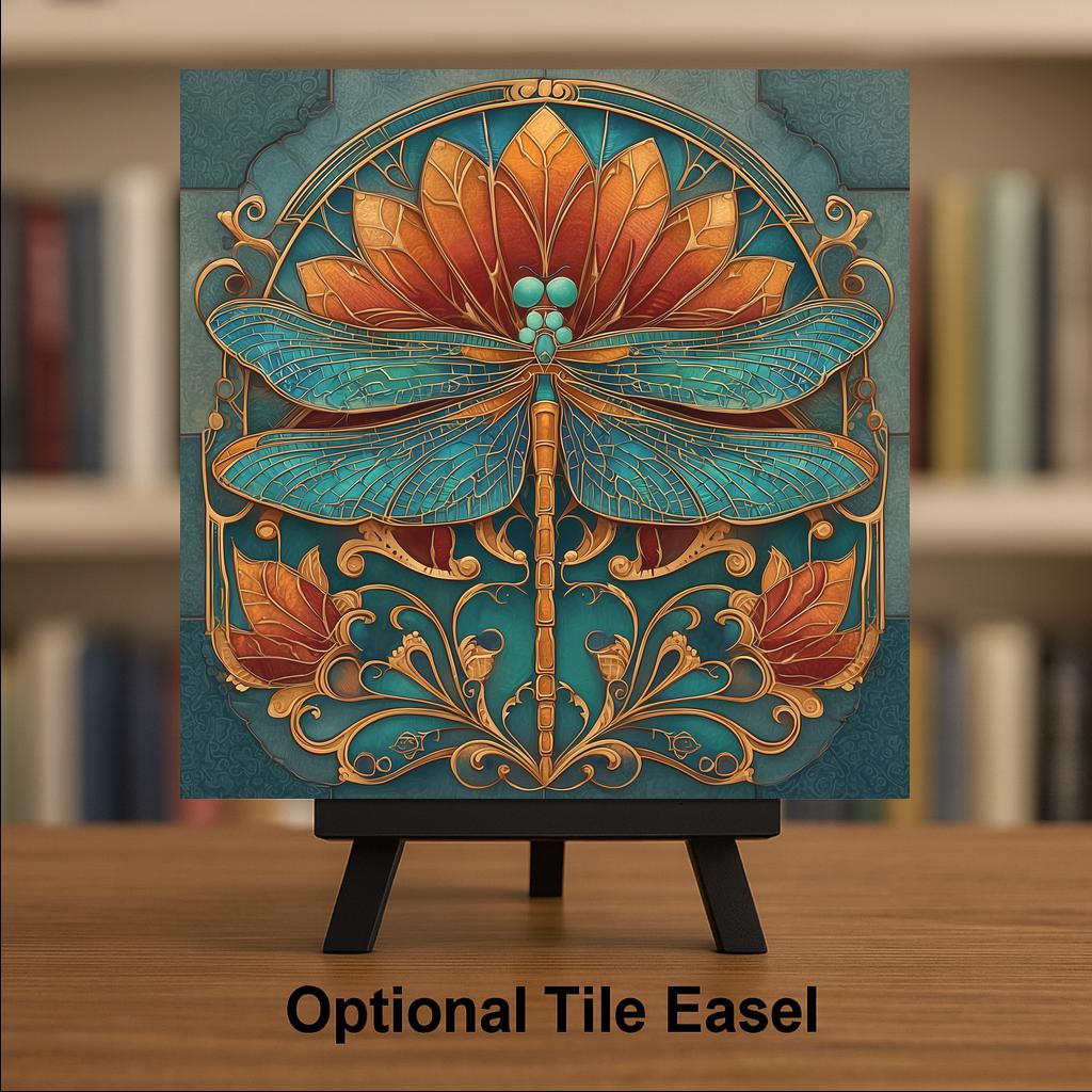Dragonfly Art Deco Ceramic Art Tile: Vintage Bronze Art Nouveau Wall Decor 1920s Gallery Home Decor Insect Lover Gift Retro