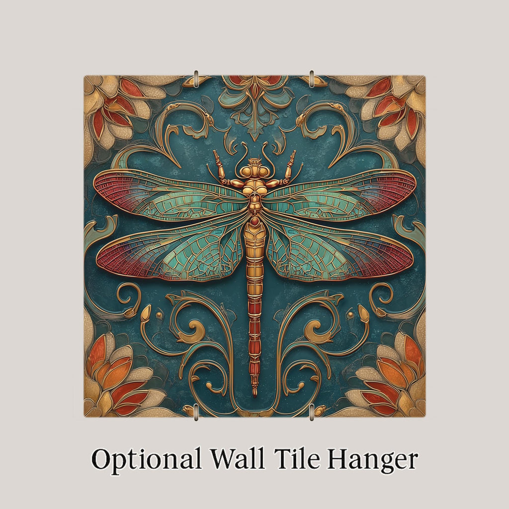 Damselfly Art Deco Ceramic Art Tile: Vintage Bronze Art Nouveau Wall Decor Gallery Home Decor Insect Lover Gift Retro 1920s