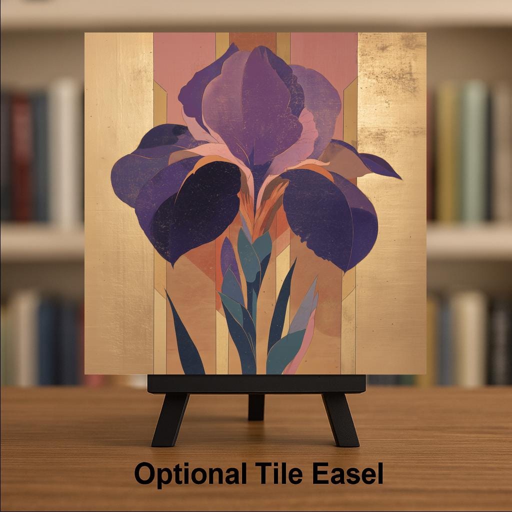 Art Deco Iris Flower Ceramic Art Tile: Roaring 20s Wall Decor Art Nouveau Maximalist Gallery Home Decor Iris Lover Gift