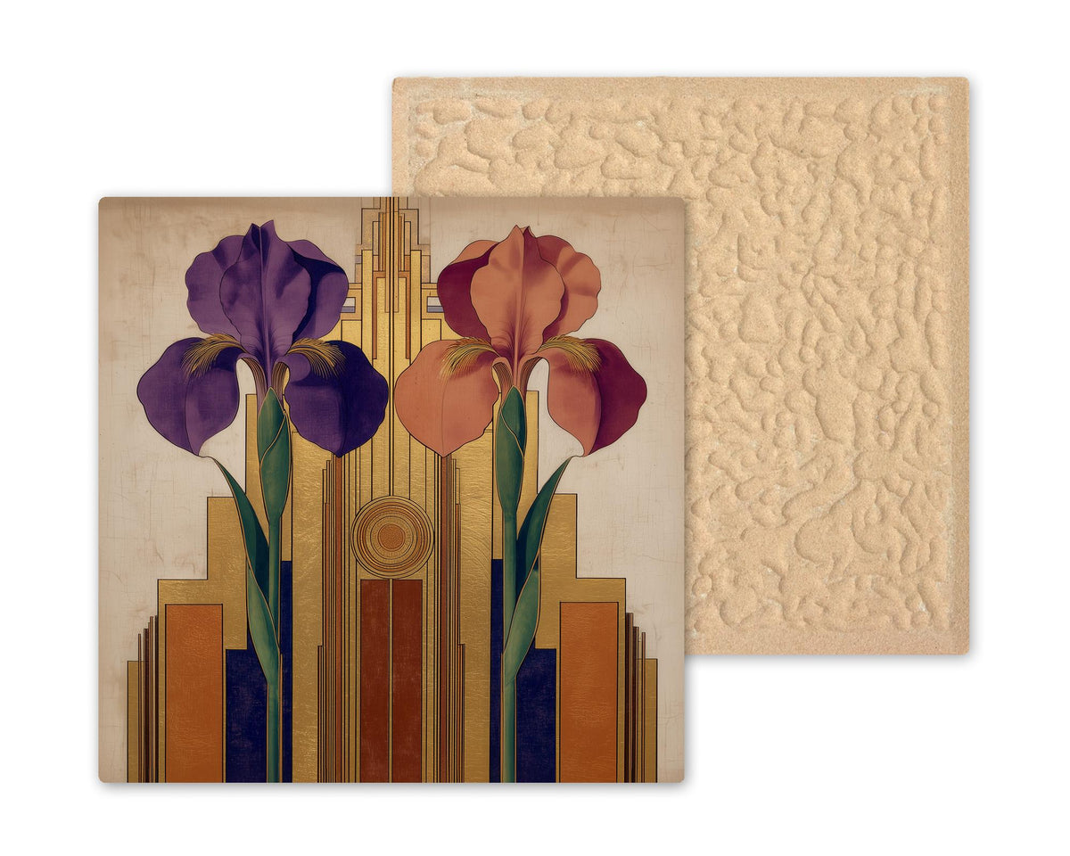 Art Deco Iris Pair Ceramic Art Tile: Roaring 20s Wall Decor Anniversary Gift Art Nouveau Gallery Home Decor Couples Iris