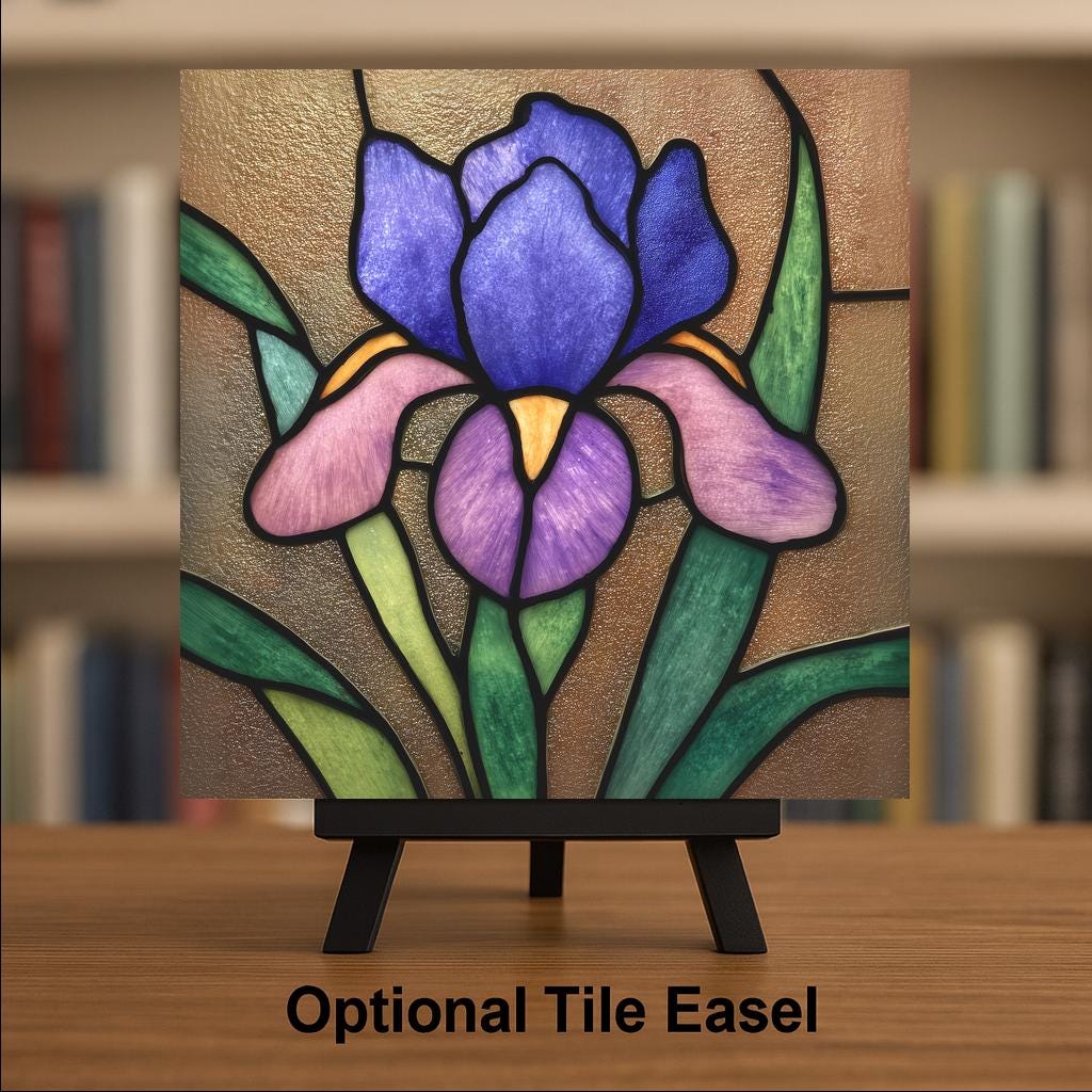 Stained Glass Iris Ceramic Art Tile: Art Nouveau Wall Decor Art Deco Roaring 20s Gallery Home Decor Iris Lover Gift Retro