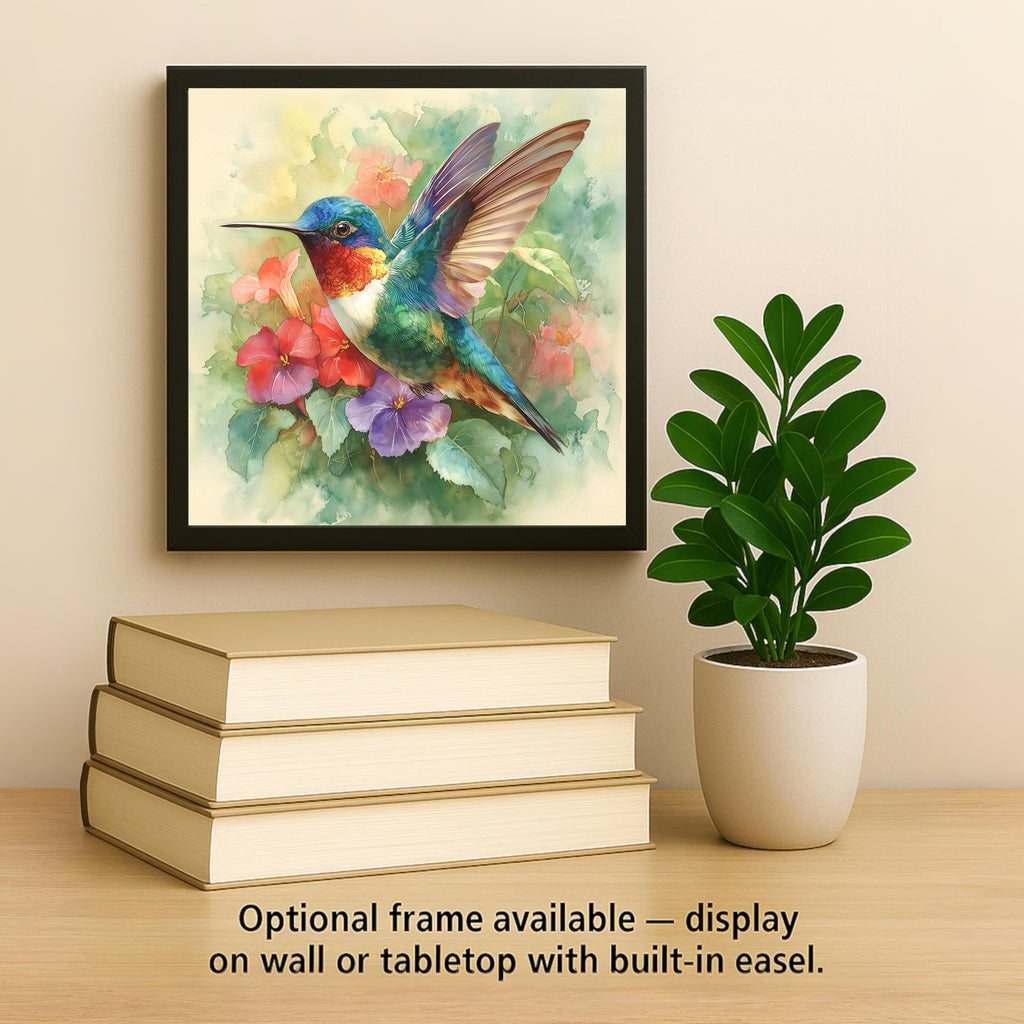 Hummingbird Ceramic Art Tile: Colorful Wall Decor Floral Garden Bird Lover Gift Home Decor Watercolor Bird Art Painting