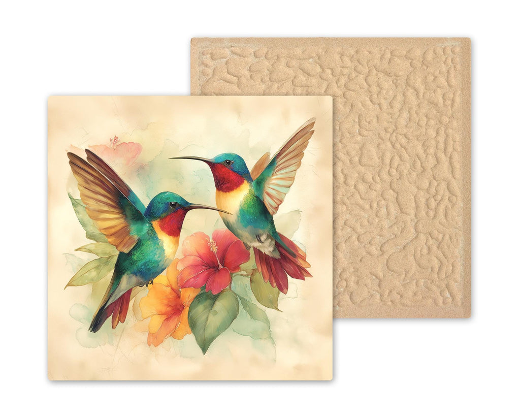 Hummingbird Pair Ceramic Art Tile: Colorful Wall Decor Anniversary Gift Bird Lover Floral Home Decor Watercolor Bird Art