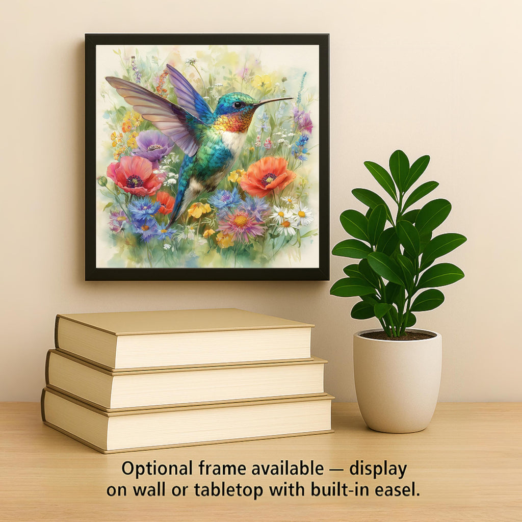 Hummingbird Wildflowers Ceramic Art Tile: Colorful Cottagecore Wall Decor Bird Lover Gift Home Decor Watercolor Bird Art