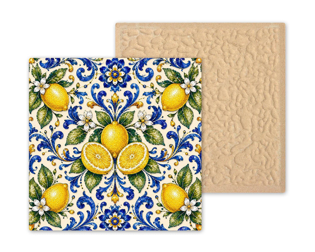 Amalfi Lemon Pattern Ceramic Tile | Italian Kitchen Wall Art | Mediterranean Majolica Tile | Sorrento Citrus Patterned Decor