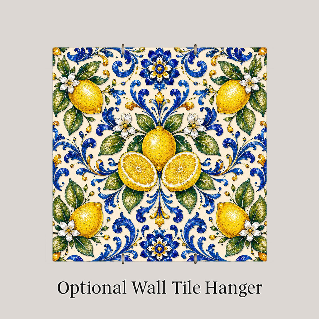 Amalfi Lemon Pattern Ceramic Tile | Italian Kitchen Wall Art | Mediterranean Majolica Tile | Sorrento Citrus Patterned Decor