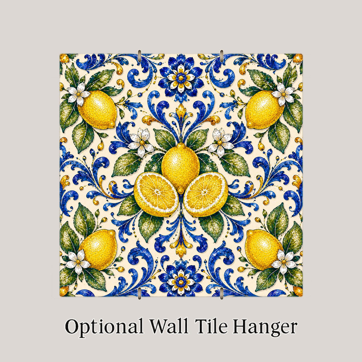Amalfi Lemon Pattern Ceramic Tile | Italian Kitchen Wall Art | Mediterranean Majolica Tile | Sorrento Citrus Patterned Decor