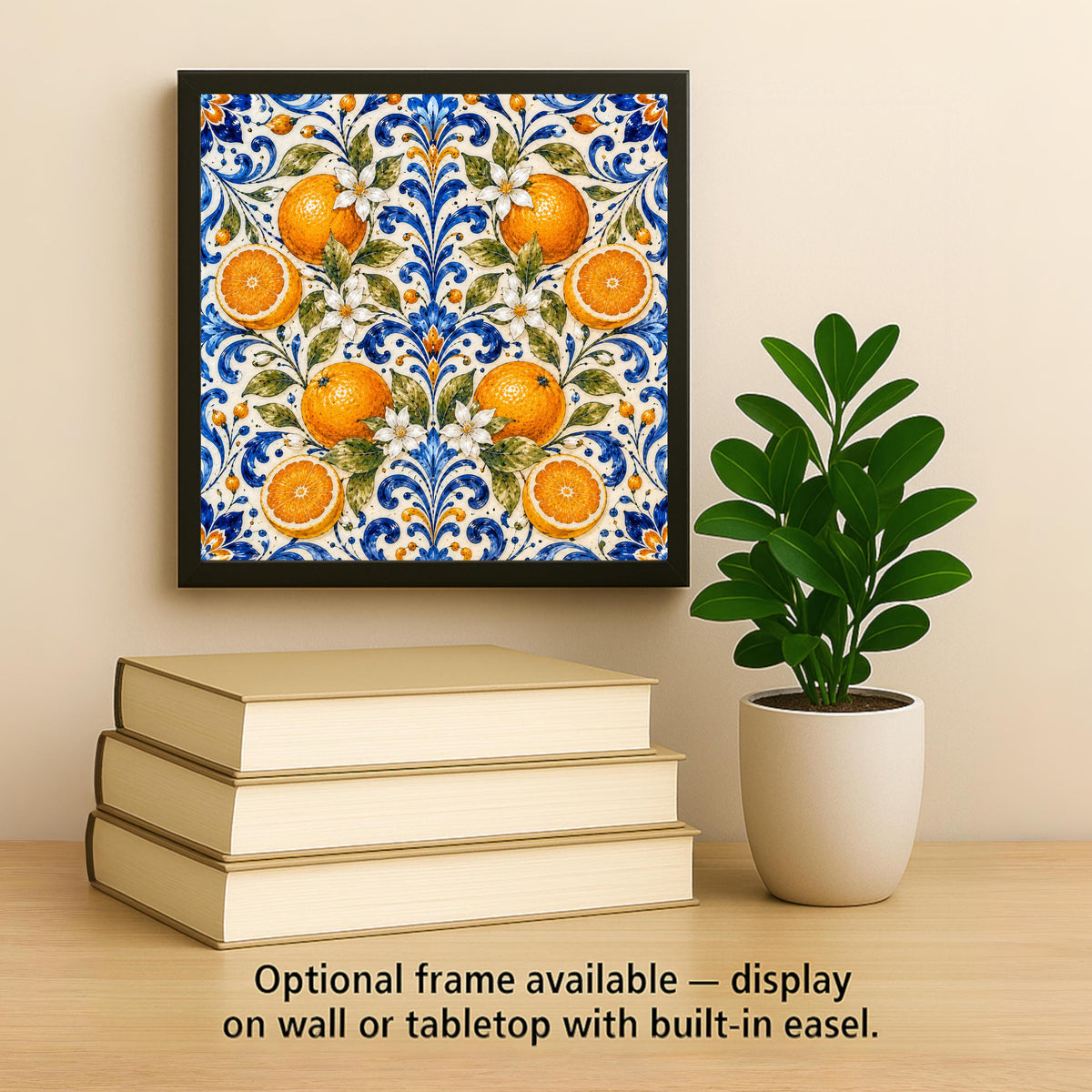 Orange Blossom Majolica Ceramic Tile | Mediterranean Kitchen Wall Art | Italian Citrus Patterned Tile | Cobalt Blue Decor