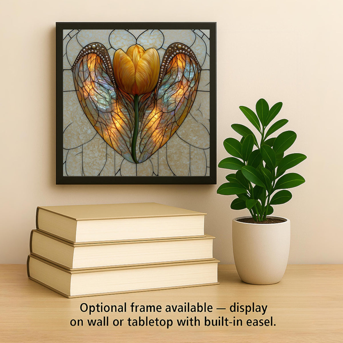 Angel Wings Yellow Tulip Wall Art Ceramic Tile In Memory Stained Glass Style Bright Opal Glass Floral Decor