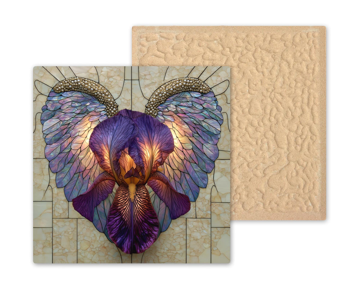 Angel Wings Purple Iris Wall Art Ceramic Tile Faith Keepsake Stained Glass Style Purple Opal Glass Decor