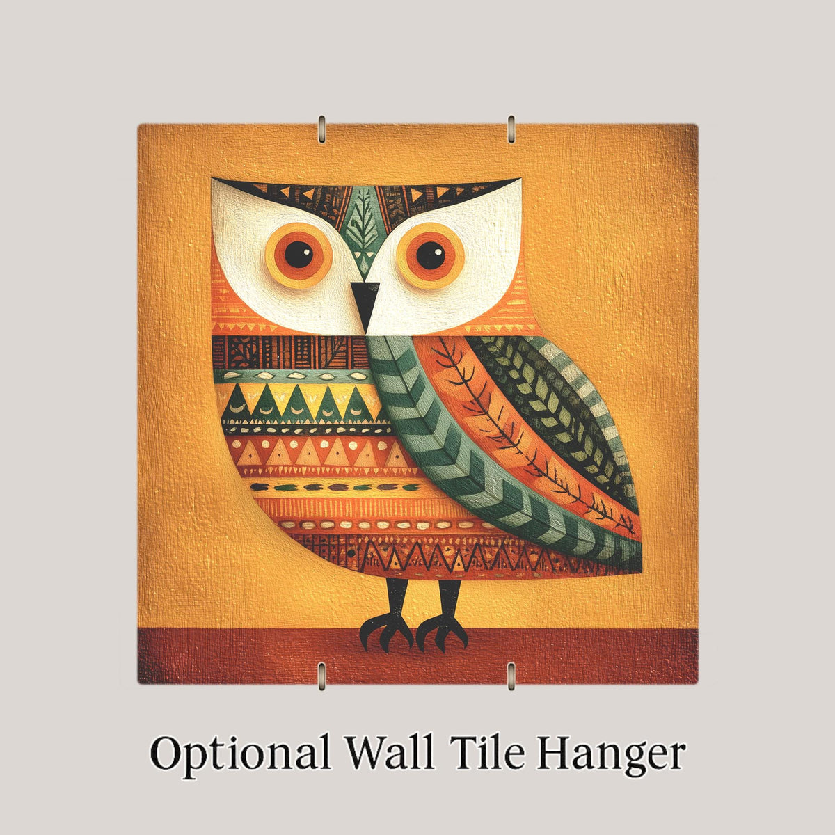 Whimsical Owl Folk Art Ceramic Art Tile: Nature Lover Wall Decor Rustic Home Decor Owl Lover Gift Cottagecore Bird Art