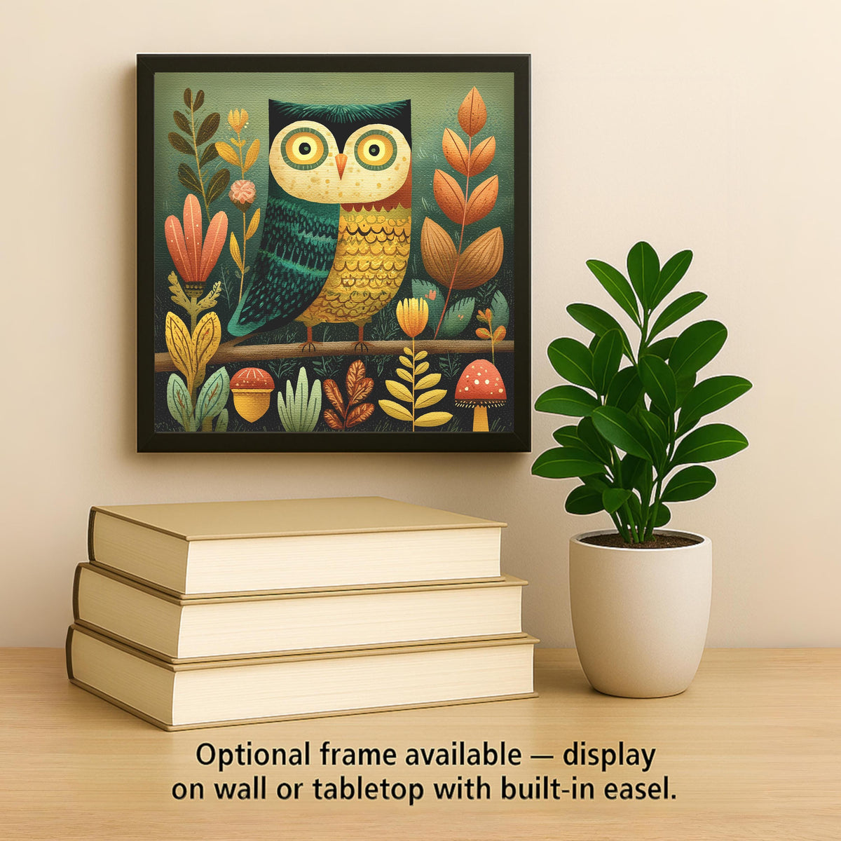 Cottagecore Owl Folk Art Ceramic Art Tile: Forest Nature Wall Decor Rustic Home Decor Owl Lover Gift Woodland Bird Art