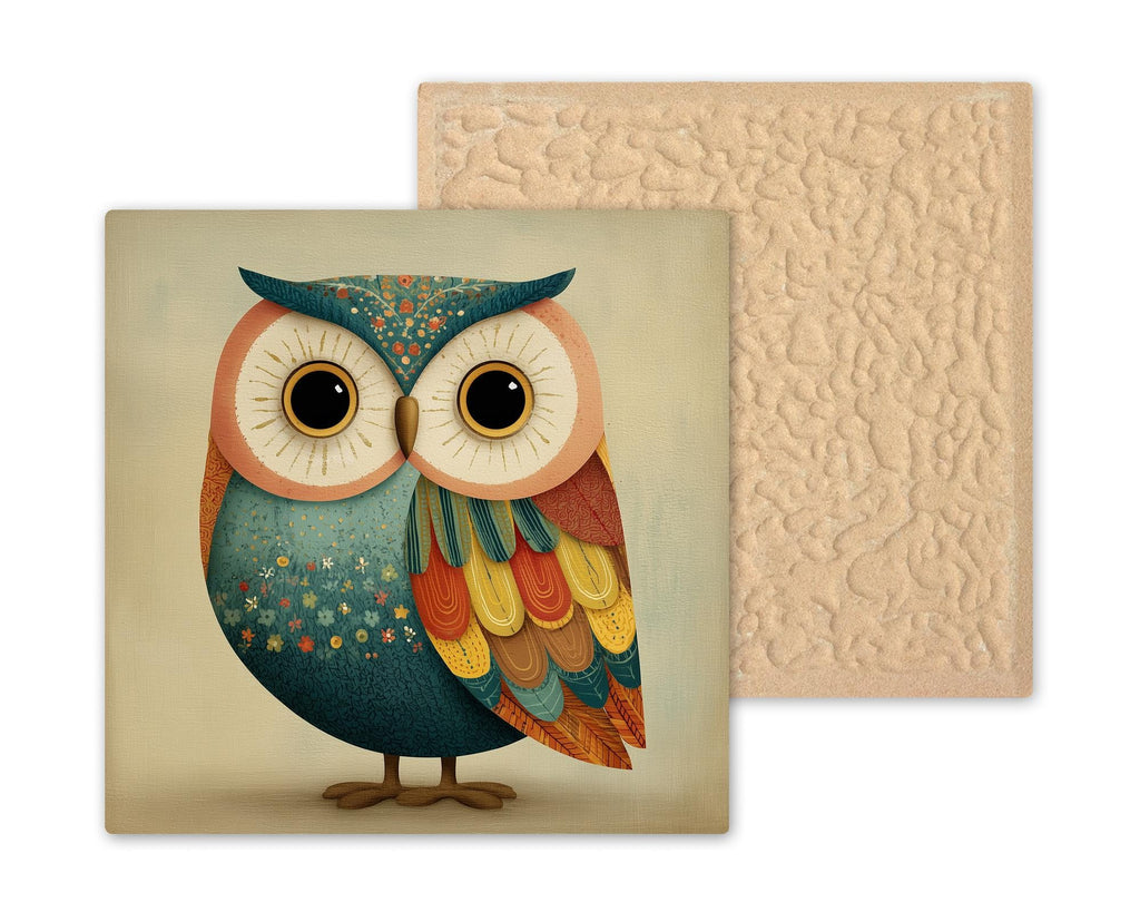 Baby Owl Folk Art Ceramic Art Tile: Sweet Nursery Wall Decor Baby Shower Gift Cottagecore Home Decor Owl Lover Bird Art