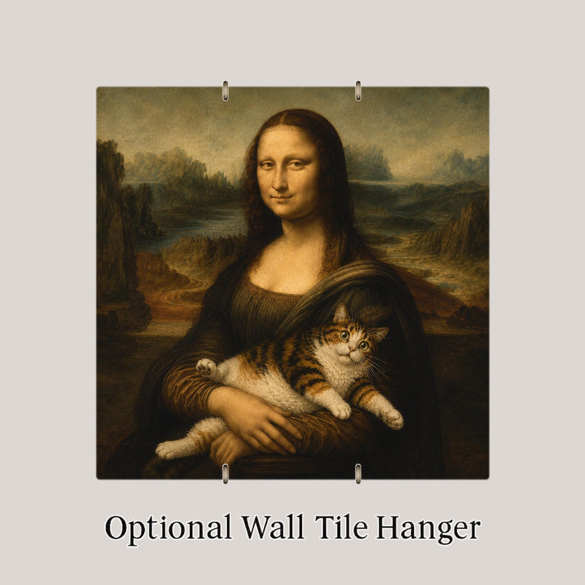 Funny Cat Ceramic Art Tile: Cat and the Mona Lisa Famous Painting Parody Wall Decor Art Lover Gift Quirky Home Decor Art