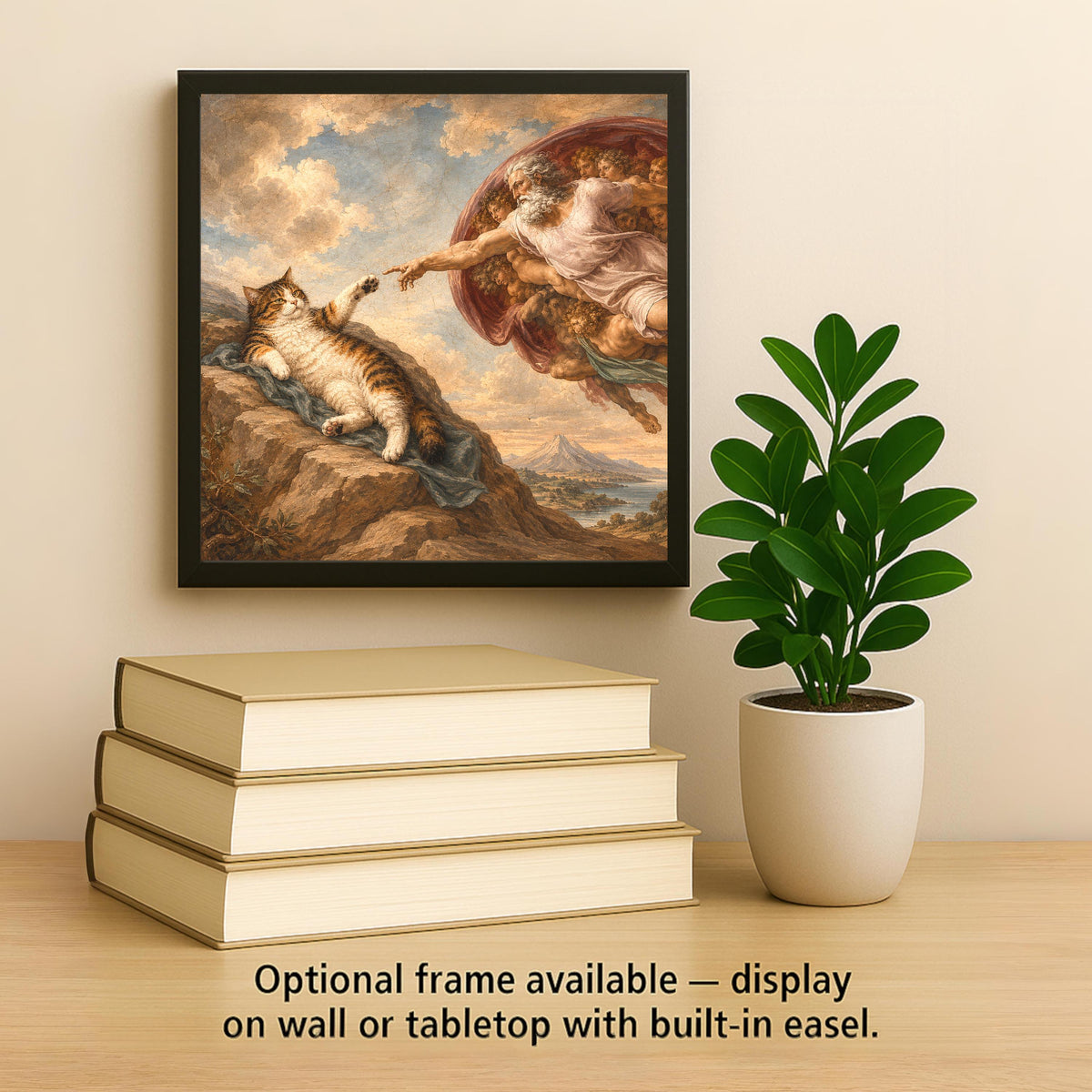 Funny Cat Ceramic Art Tile: Cat and the Creation of Adam Famous Painting Parody Wall Decor Art Lover Gift Quirky Home Decor