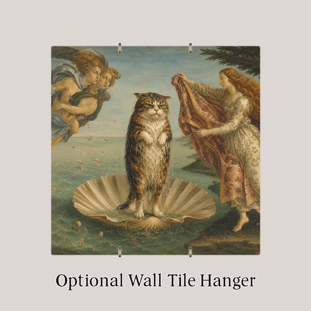 Funny Cat Ceramic Art Tile: Cat Birth of Venus Famous Painting Parody Wall Decor Art Lover Gift Quirky Bathroom Home Decor