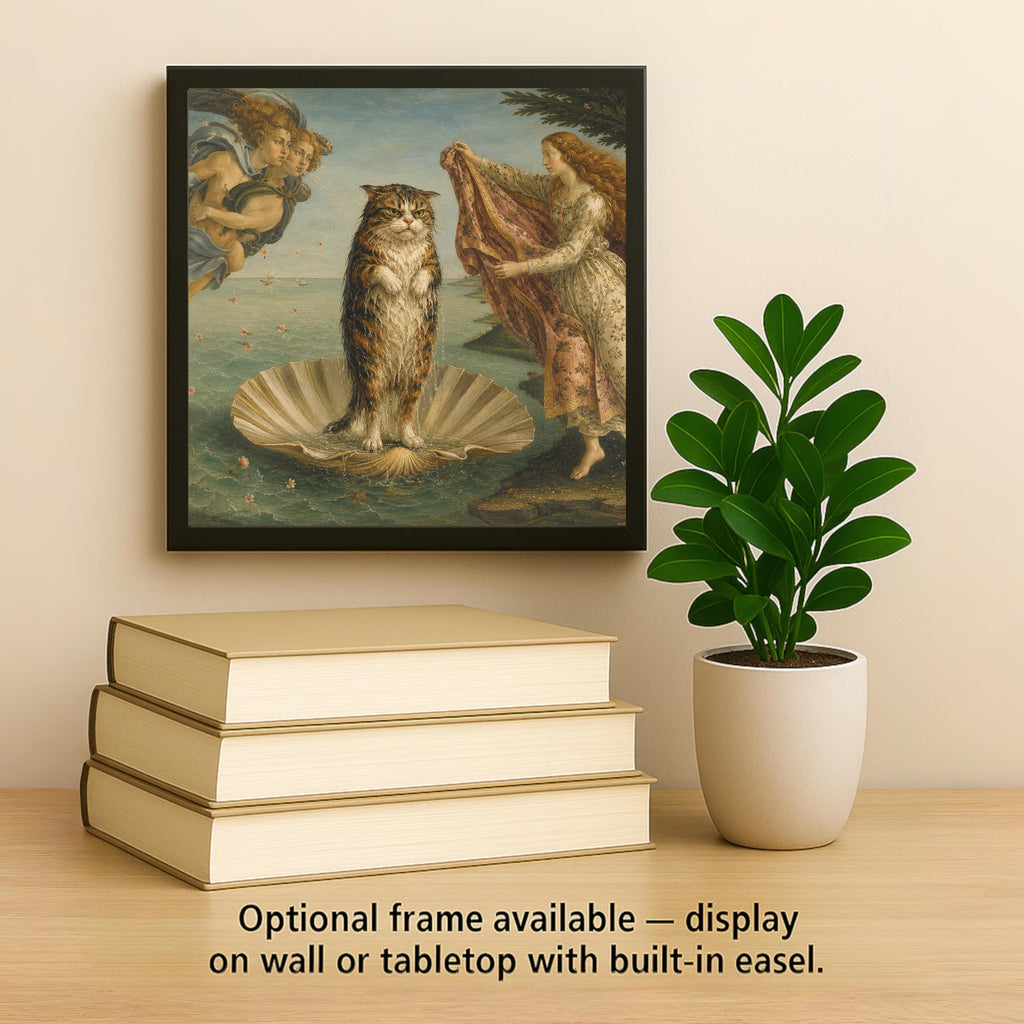 Funny Cat Ceramic Art Tile: Cat Birth of Venus Famous Painting Parody Wall Decor Art Lover Gift Quirky Bathroom Home Decor
