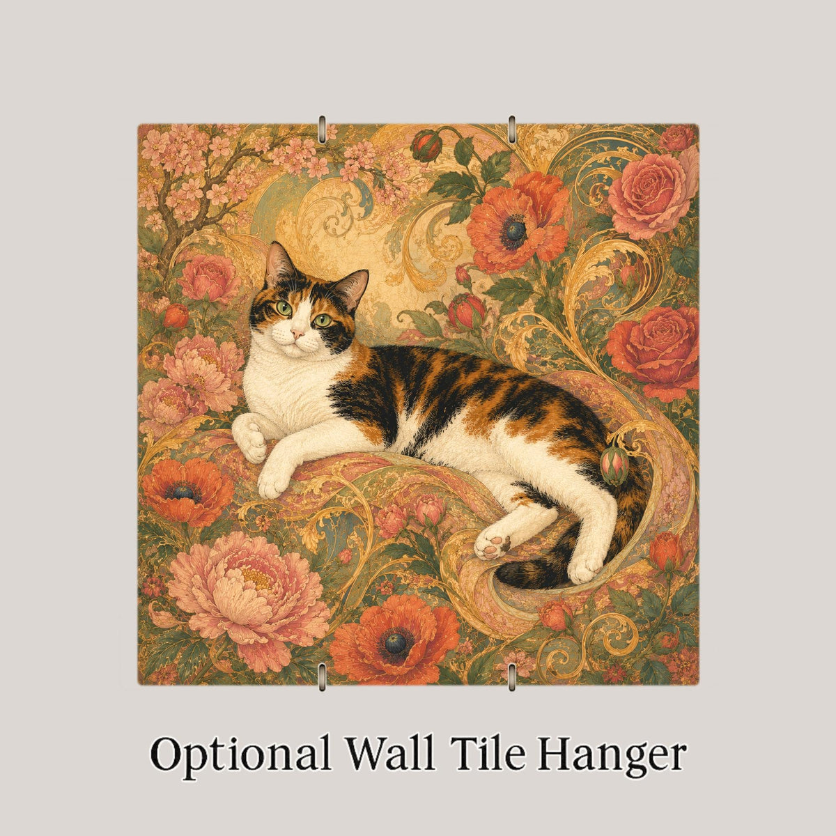Art Nouveau Cat Ceramic Art Tile: Summer Goddess Floral Wall Decor Botanical Home Decor Cat Lover Gift Decorative Panel