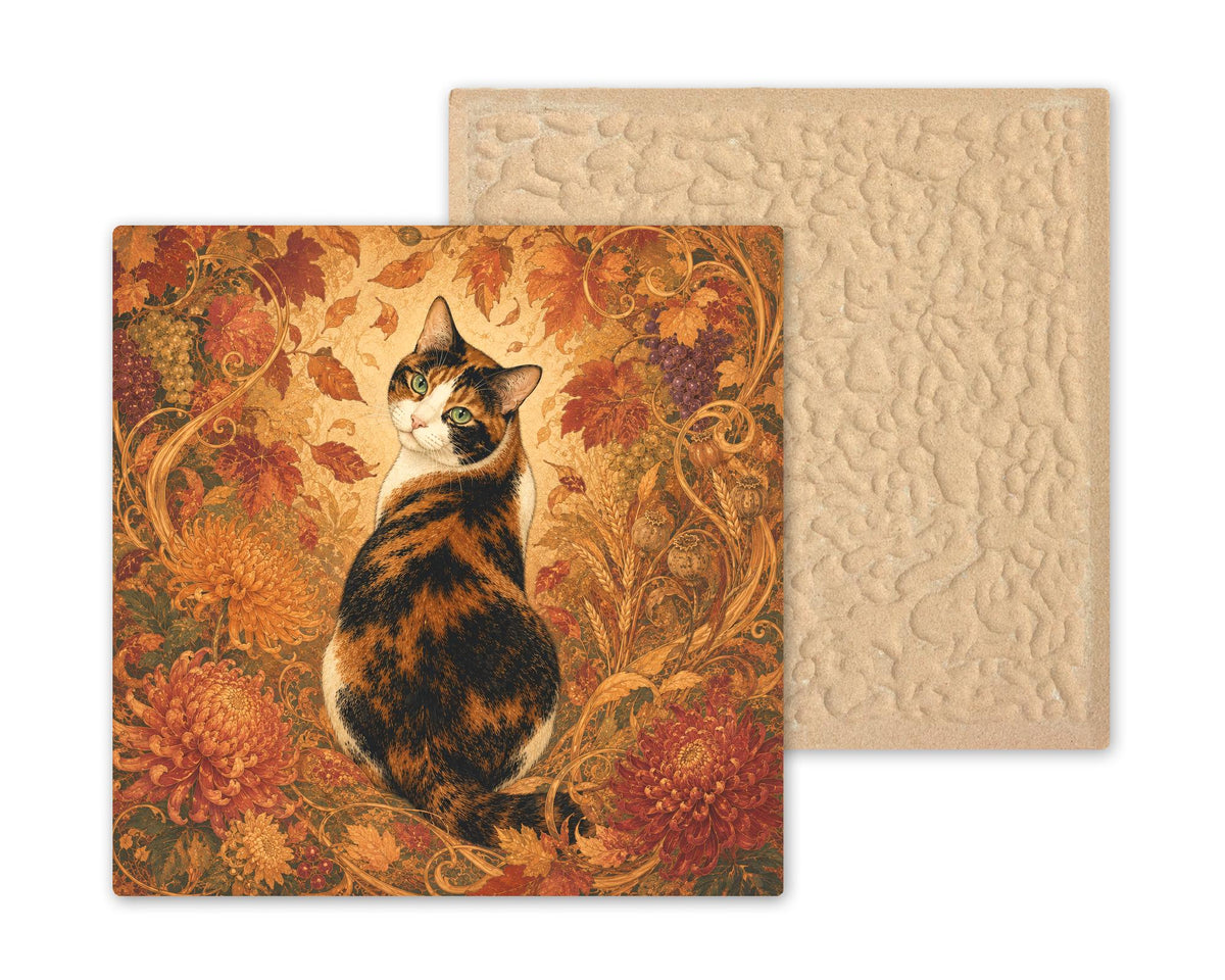 Art Nouveau Cat Ceramic Art Tile: Autumn Goddess Floral Wall Decor Botanical Home Decor Cat Lover Gift Decorative Panel