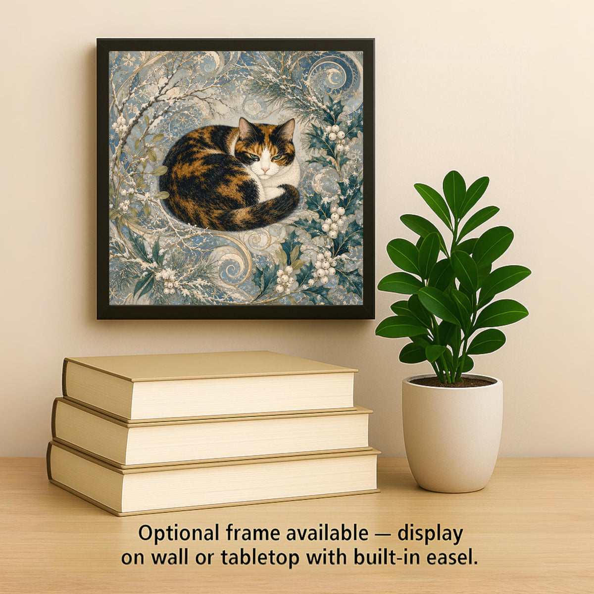Art Nouveau Cat Ceramic Art Tile: Winter Goddess Floral Wall Decor Botanical Home Decor Cat Lover Gift Decorative Panel