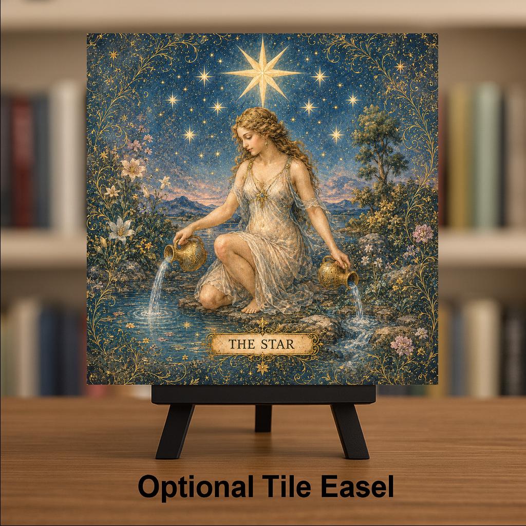 The Star Tarot Wall Art Ceramic Tile Celestial Mystical Decor Vintage Esoteric Card Art Witchy Boho Night Sky Tile
