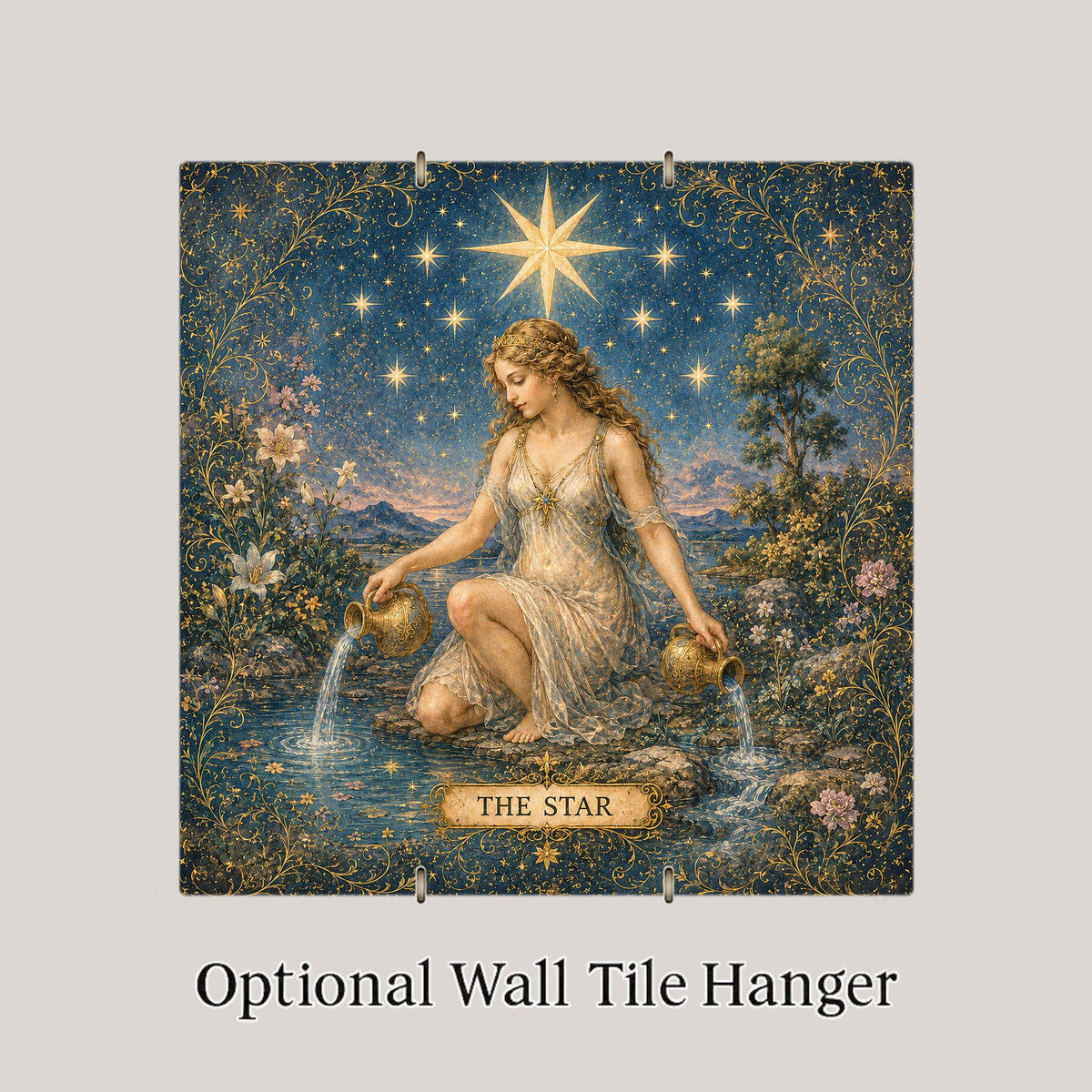 The Star Tarot Wall Art Ceramic Tile Celestial Mystical Decor Vintage Esoteric Card Art Witchy Boho Night Sky Tile