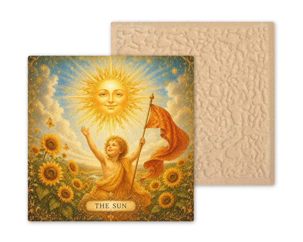 The Sun Tarot Wall Art Ceramic Tile Celestial Mystical Decor Vintage Esoteric Card Art Witchy Boho Sun Moon Tile