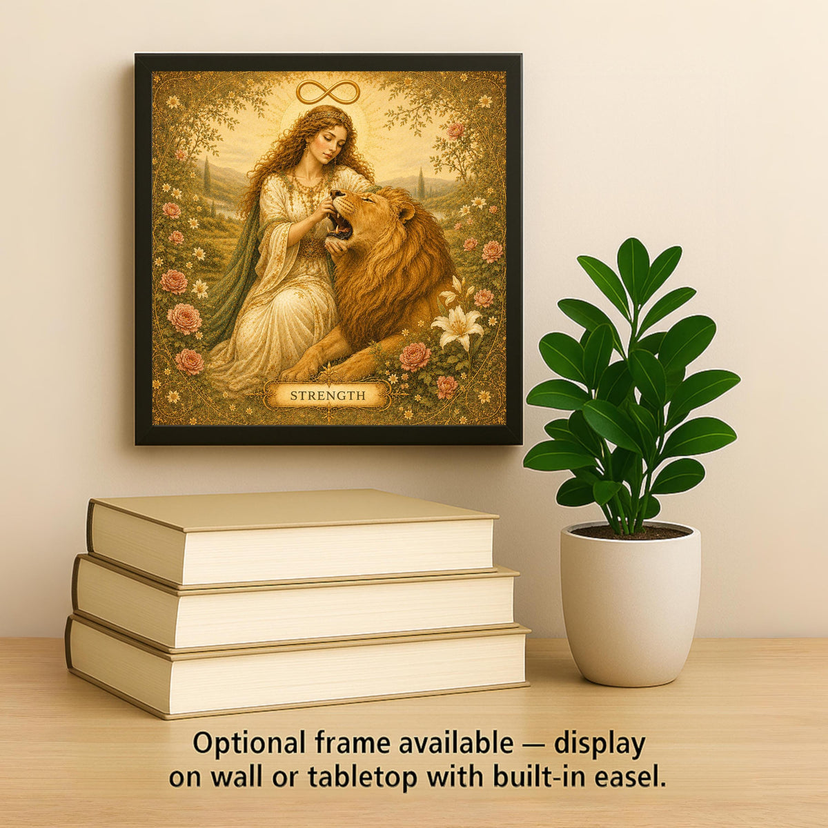 Strength Tarot Wall Art Ceramic Tile Mystical Decor Vintage Esoteric Card Art Lion Divine Feminine Witchy Boho Tile