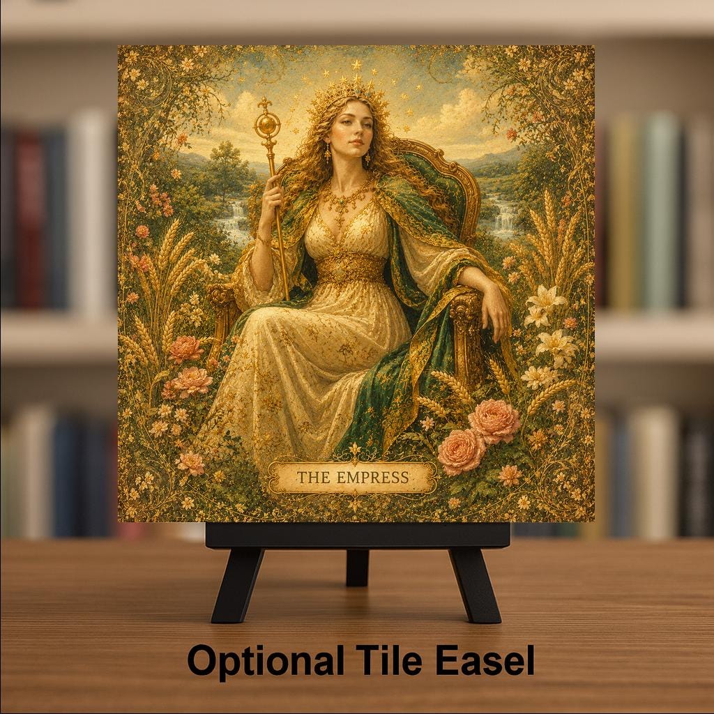 The Empress Tarot Wall Art Ceramic Tile Mystical Decor Vintage Esoteric Card Art Divine Feminine Witchy Goddess Tile