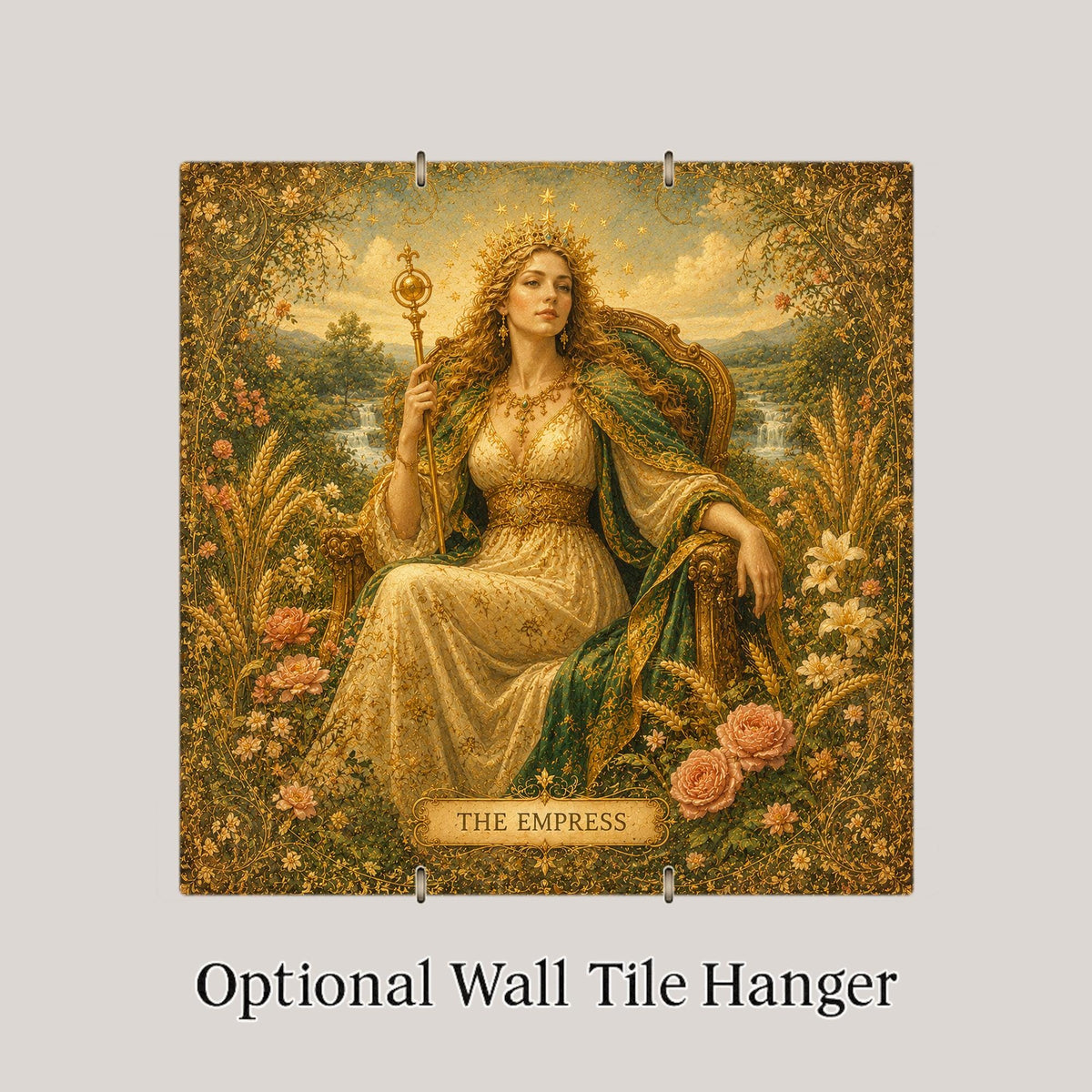 The Empress Tarot Wall Art Ceramic Tile Mystical Decor Vintage Esoteric Card Art Divine Feminine Witchy Goddess Tile