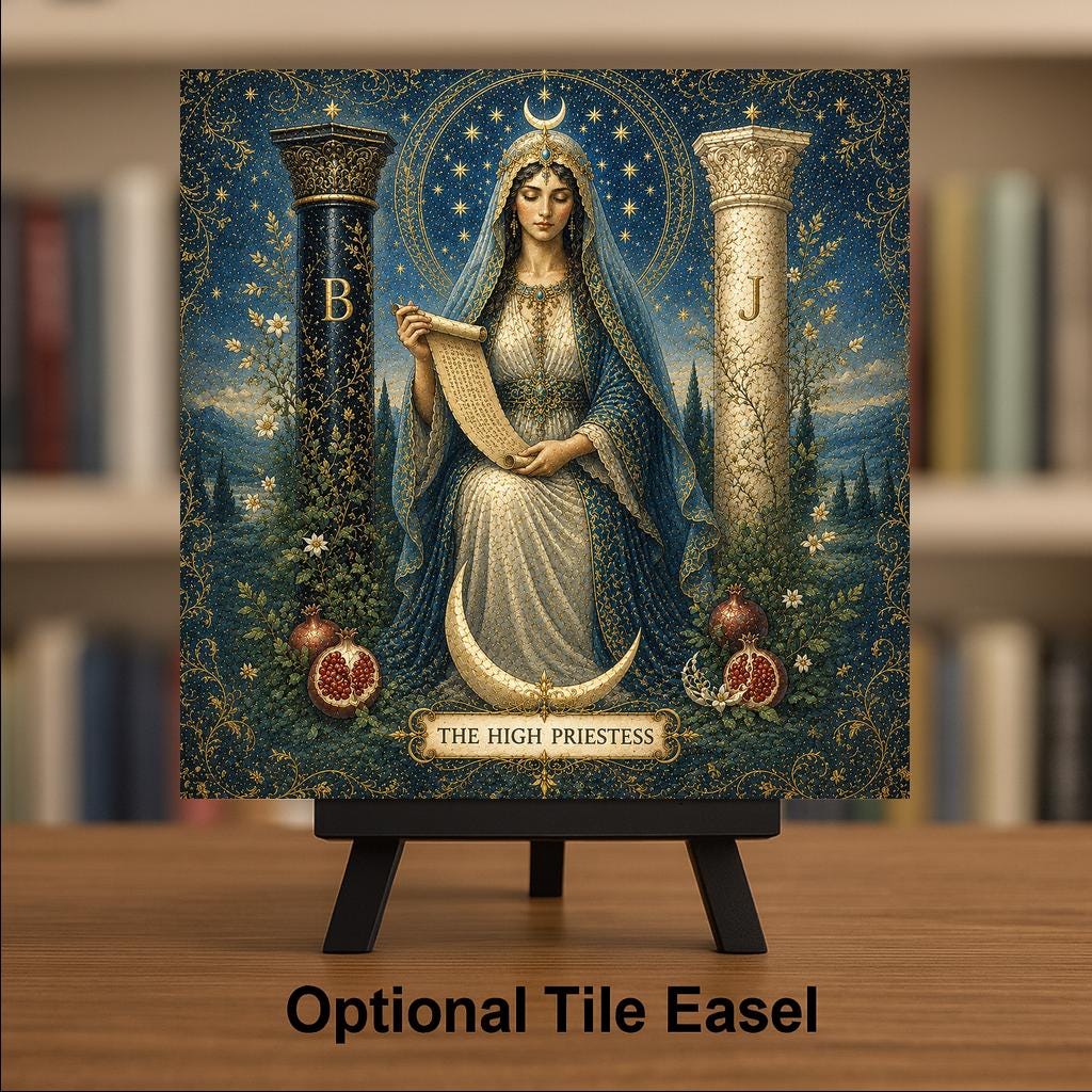 High Priestess Tarot Wall Art Ceramic Tile Mystical Decor Vintage Esoteric Card Art Divine Feminine Pomegranate Tile