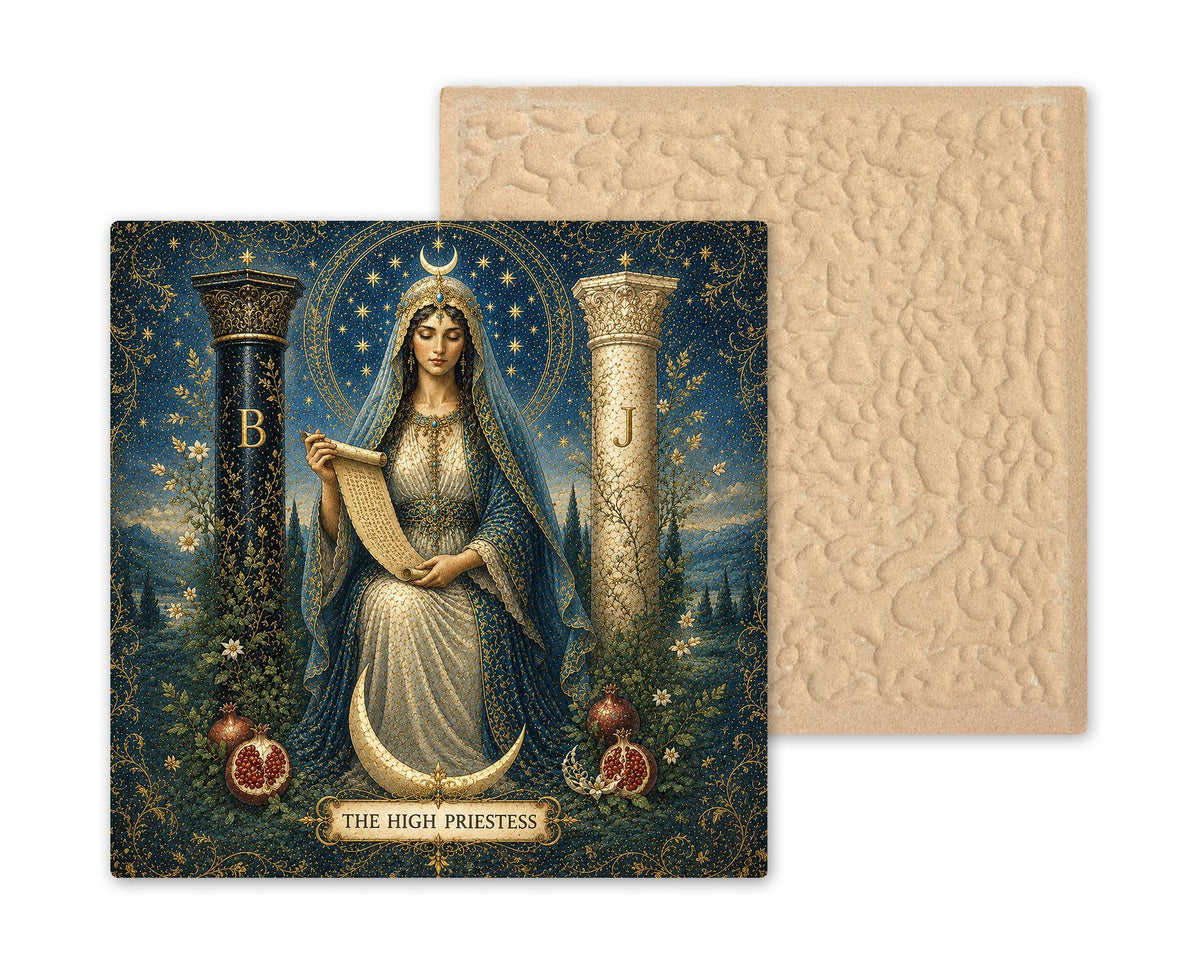 High Priestess Tarot Wall Art Ceramic Tile Mystical Decor Vintage Esoteric Card Art Divine Feminine Pomegranate Tile