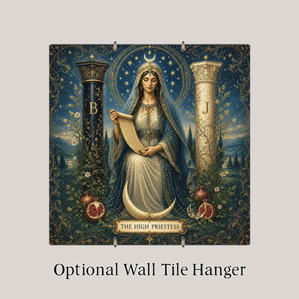 High Priestess Tarot Wall Art Ceramic Tile Mystical Decor Vintage Esoteric Card Art Divine Feminine Pomegranate Tile