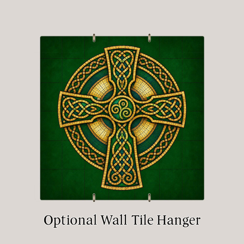 Celtic Cross Ceramic Art Tile: Irish Heritage Wall Decor Stained Glass Style Celtic Knot Cross Gift Home Decor Tile Art