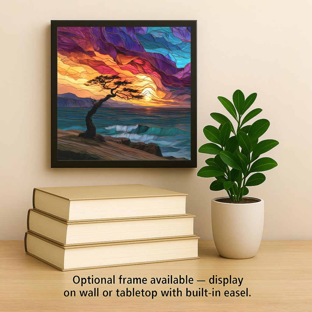 Driftwood Tree Ceramic Art Tile – Coastal Dune Stained Glass Wall Art, Beach House Decor