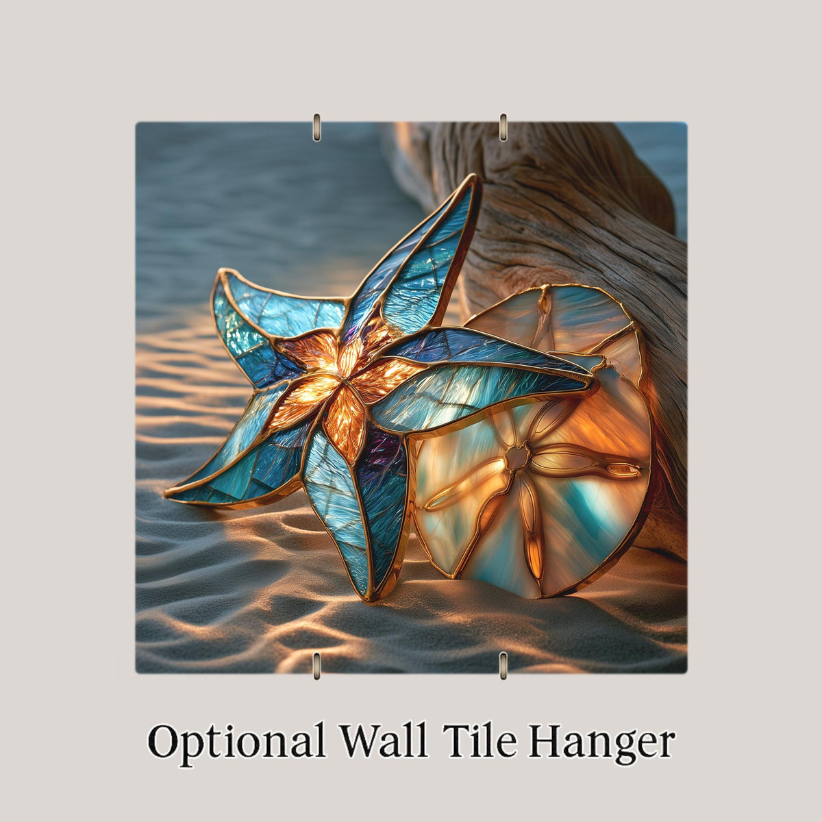 Starfish Sand Dollar Ceramic Art Tile – Coastal Beach Stained Glass Wall Art, Beach House Decor