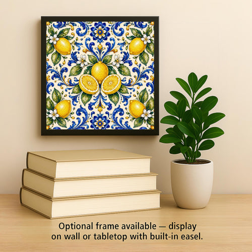 Amalfi Lemon Pattern Ceramic Tile | Italian Kitchen Wall Art | Mediterranean Majolica Tile | Sorrento Citrus Patterned Decor