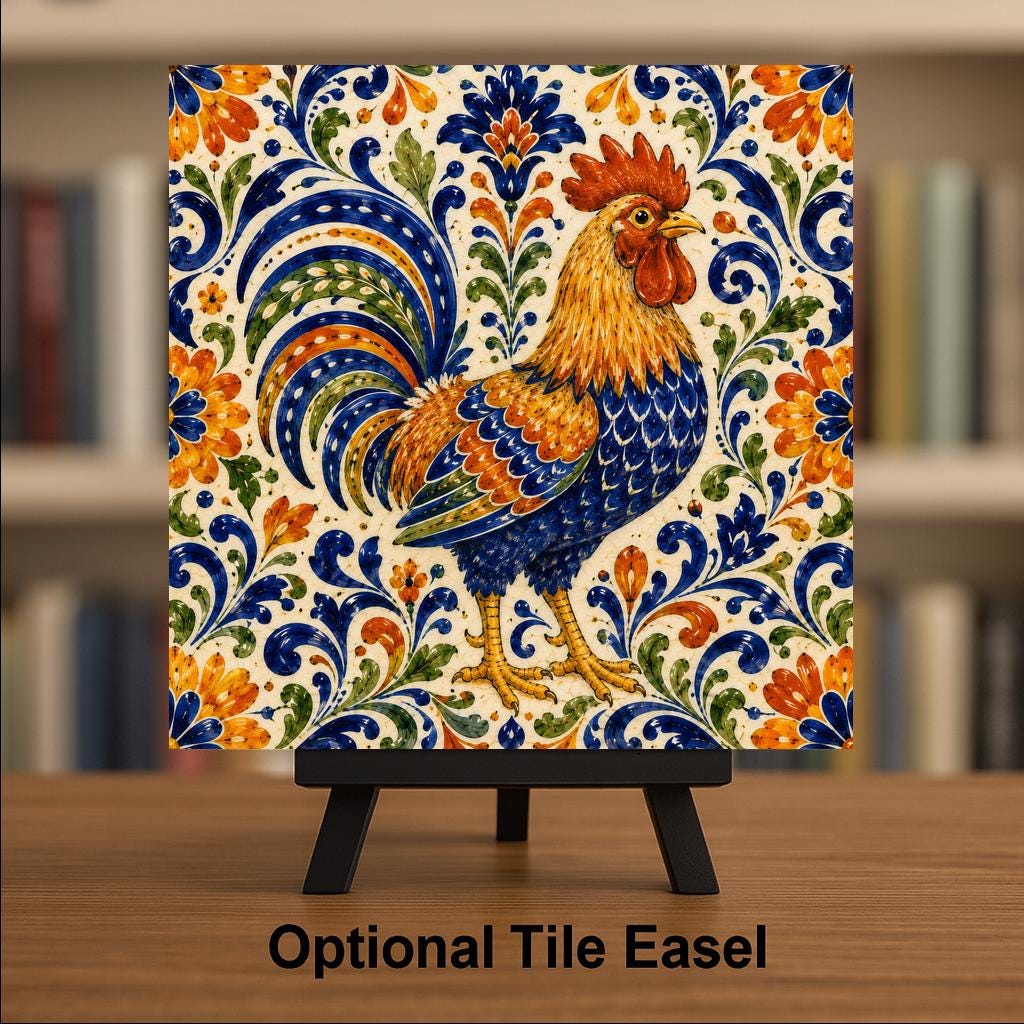 Talavera Rooster Wall Art Ceramic Tile Mexican Folk Art Decor Colorful Farmhouse Kitchen Bird Rooster Nature Art