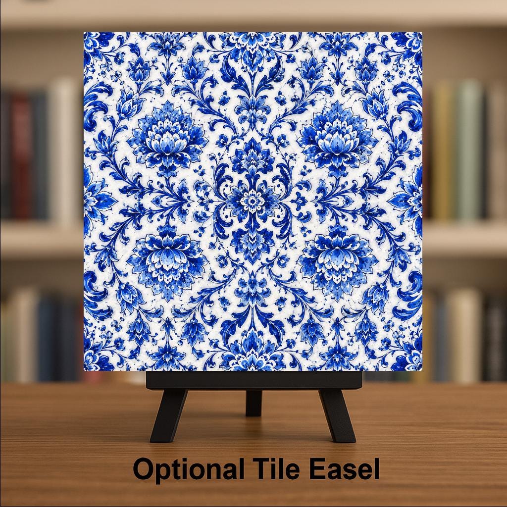 Blue and White Floral Ceramic Tile | Sicilian Azulejo Majolica | Mediterranean Kitchen Wall Art | Patterned Accent Tile