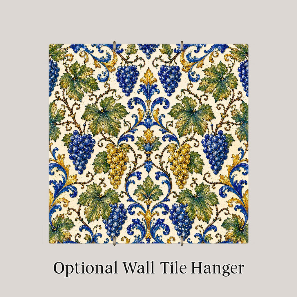 Grapevine Majolica Ceramic Tile | Tuscan Kitchen Wall Art | Italian Patterned Tile | Mediterranean Vineyard Decor