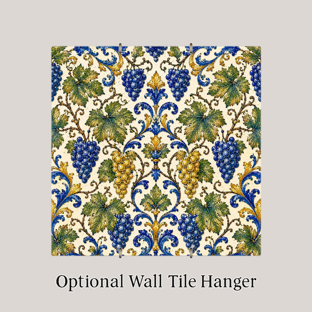 Grapevine Majolica Ceramic Tile | Tuscan Kitchen Wall Art | Italian Patterned Tile | Mediterranean Vineyard Decor