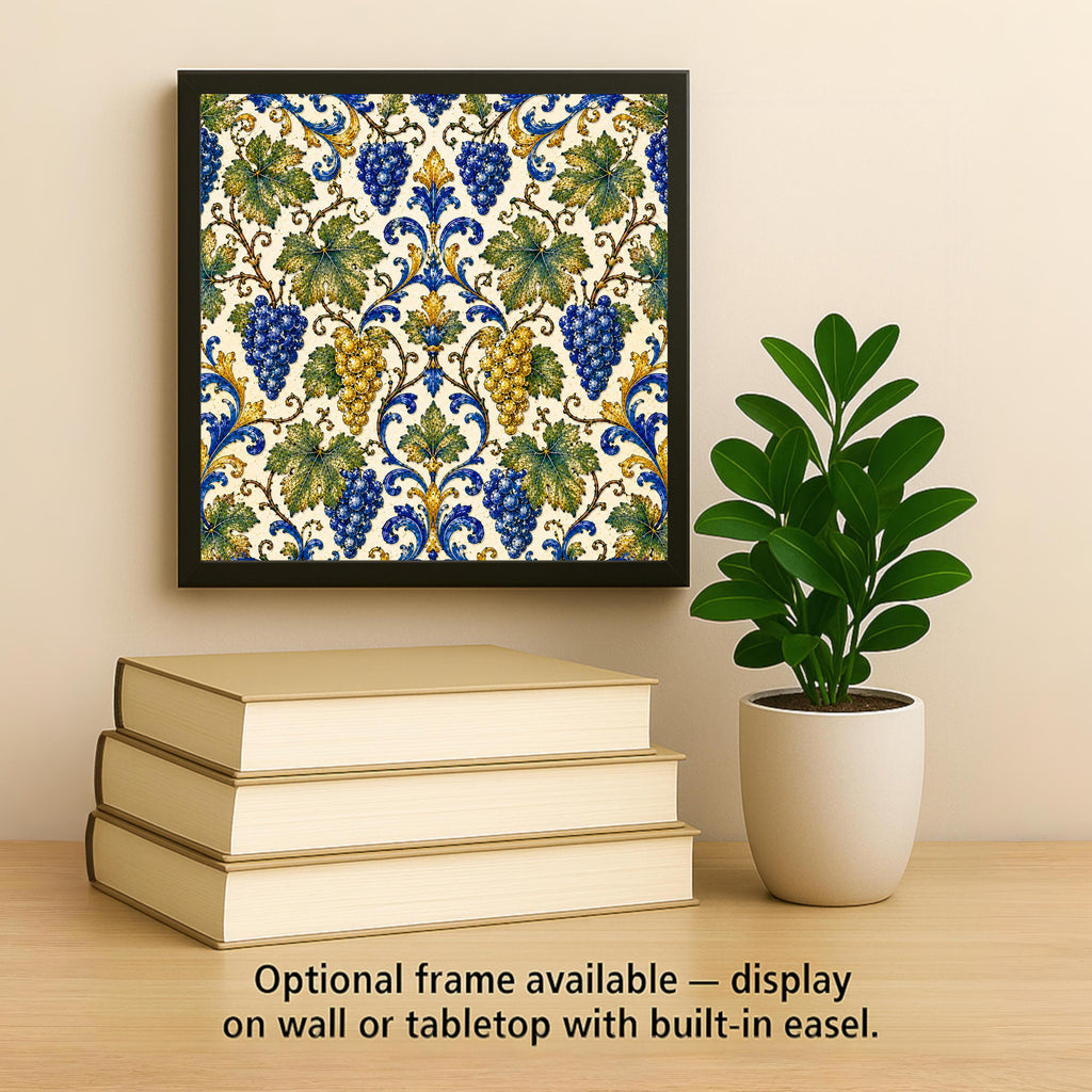 Grapevine Majolica Ceramic Tile | Tuscan Kitchen Wall Art | Italian Patterned Tile | Mediterranean Vineyard Decor