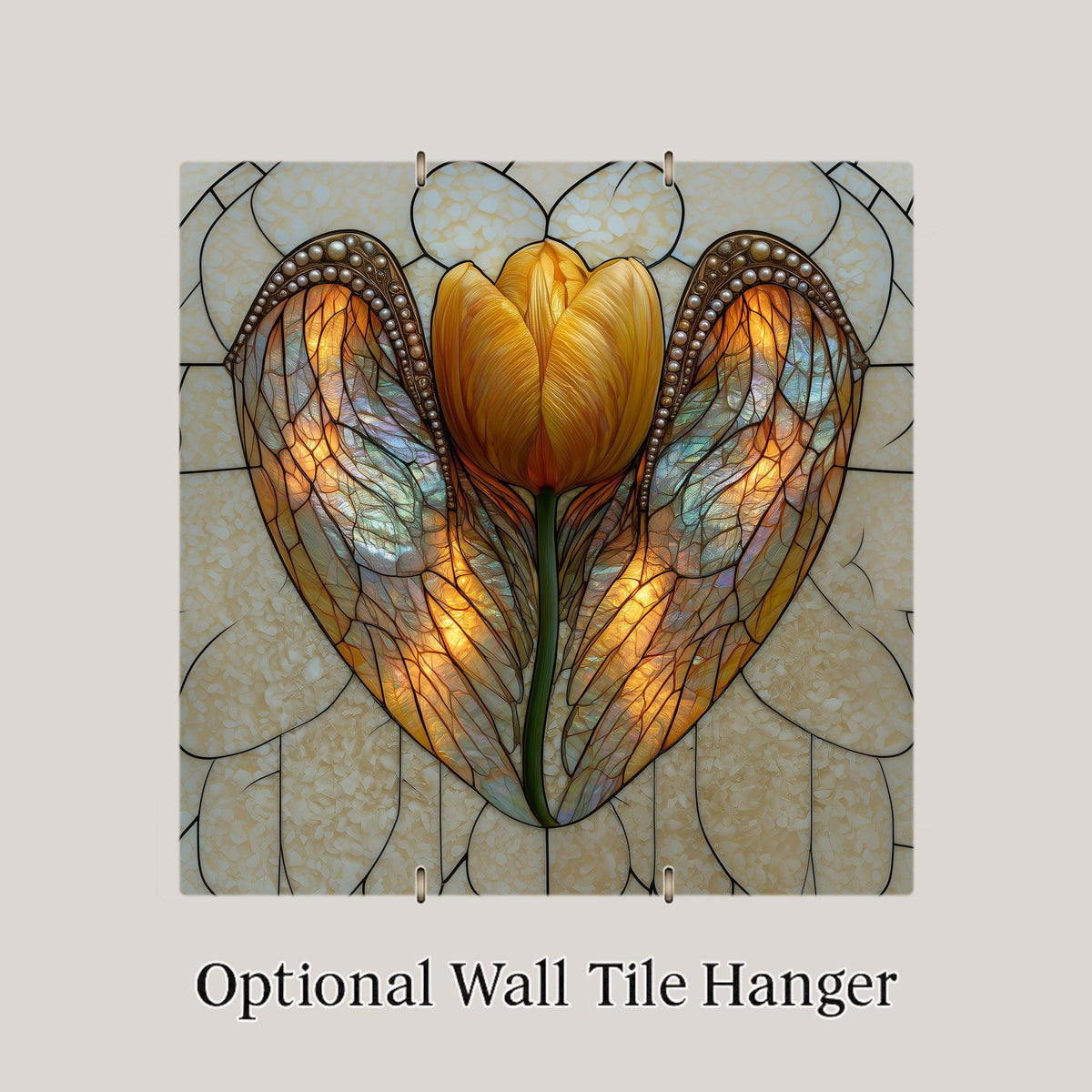 Angel Wings Yellow Tulip Wall Art Ceramic Tile In Memory Stained Glass Style Bright Opal Glass Floral Decor