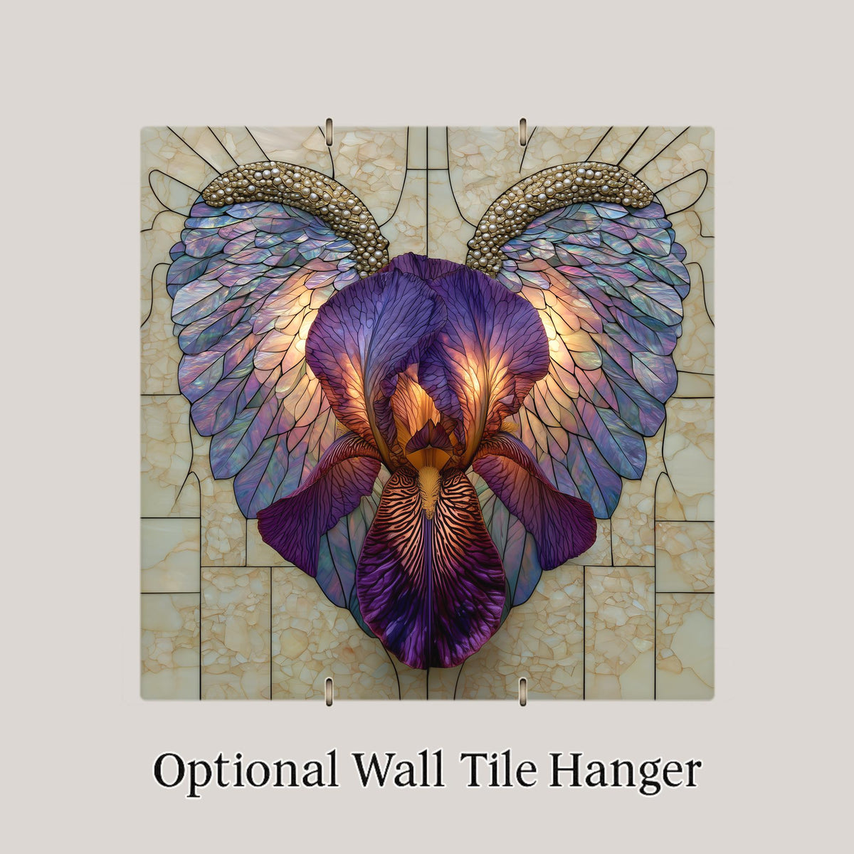 Angel Wings Purple Iris Wall Art Ceramic Tile Faith Keepsake Stained Glass Style Purple Opal Glass Decor