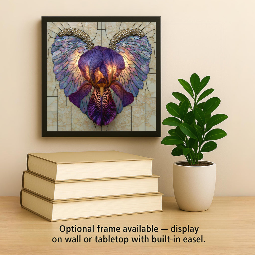 Angel Wings Purple Iris Wall Art Ceramic Tile Faith Keepsake Stained Glass Style Purple Opal Glass Decor