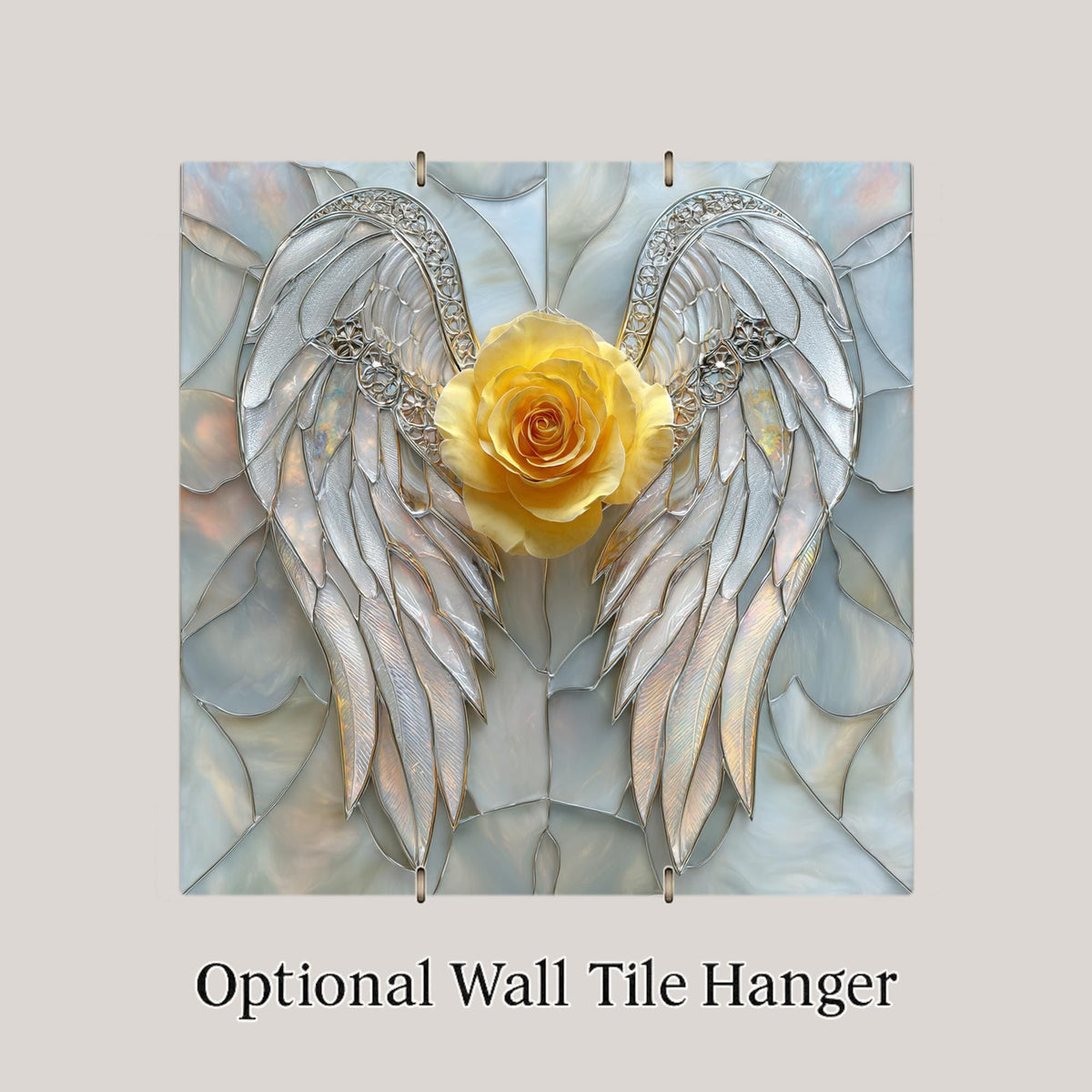 Angel Wings Yellow Rose Stained Glass Style Ceramic Art Tile – Memorial Wall Decor, Sympathy Remembrance Gift