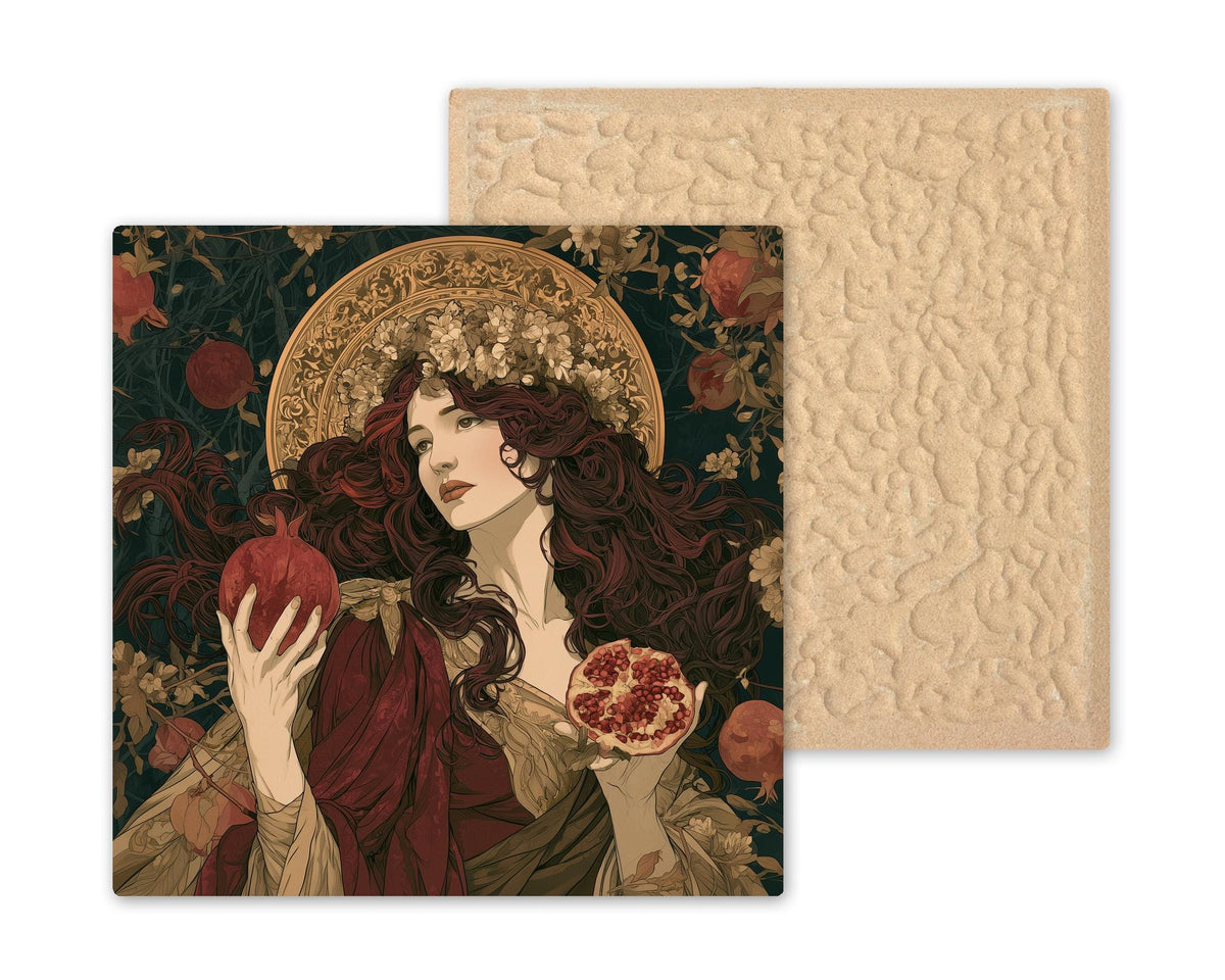Persephone Wall Art Ceramic Tile Art Nouveau Greek Goddess Pomegranate Tile Greek Mythology Decor Dark Academia Art