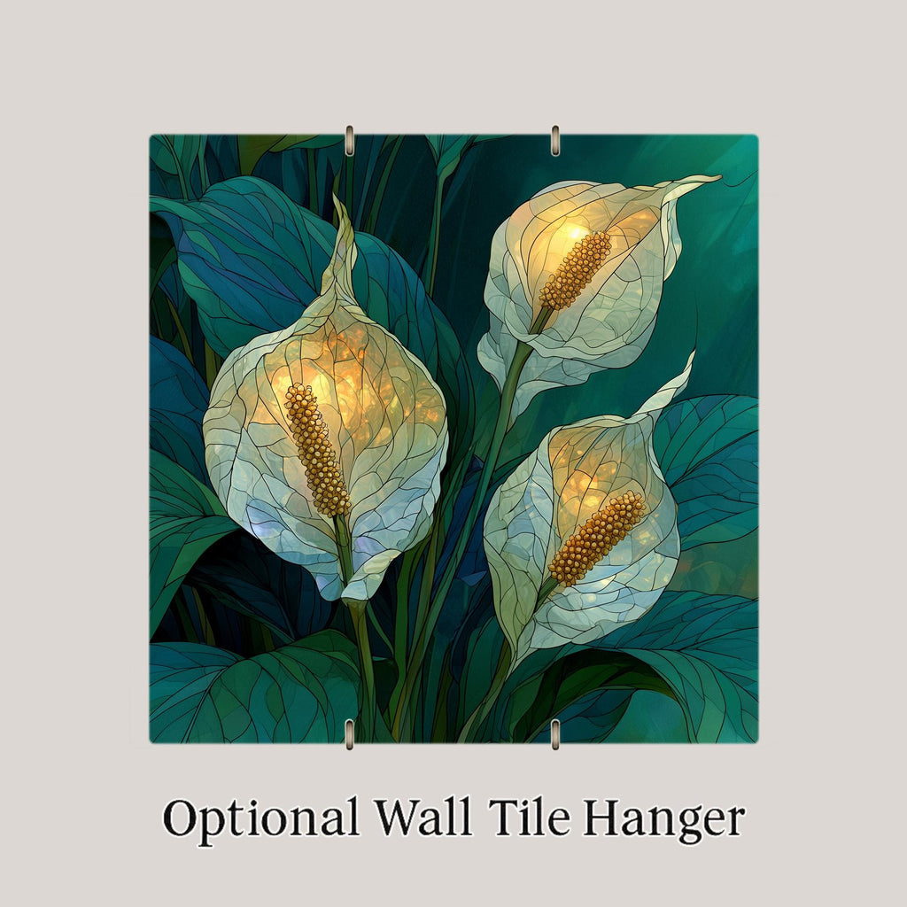 Peace Lily Wall Art Ceramic Tile Stained Glass Style Sympathy Decor White Lily In Loving Memory Botanical Nature Art