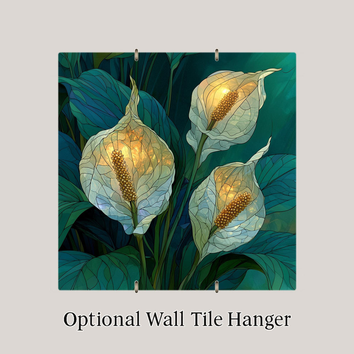Peace Lily Wall Art Ceramic Tile Stained Glass Style Sympathy Decor White Lily In Loving Memory Botanical Nature Art